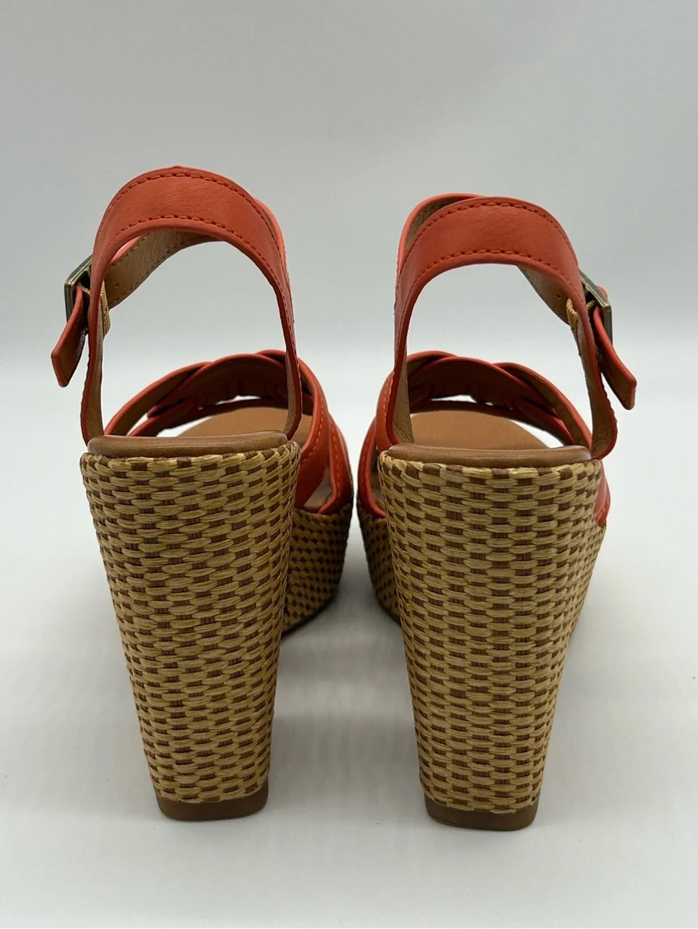 Korks Dee Orange Platform Sandals Size 6 Woven Block Heel Slingback NIB
